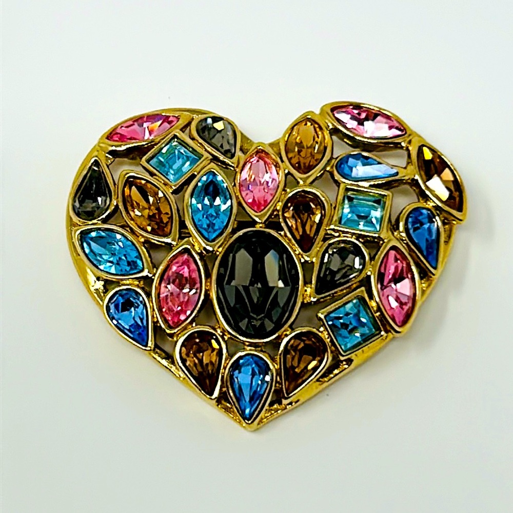 Yves Saint Laurent YSL vintage jeweled heart brooch by Robert Goossens